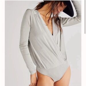 FP Turnt Bodysuit In Sage Surplice Wrap Sz S